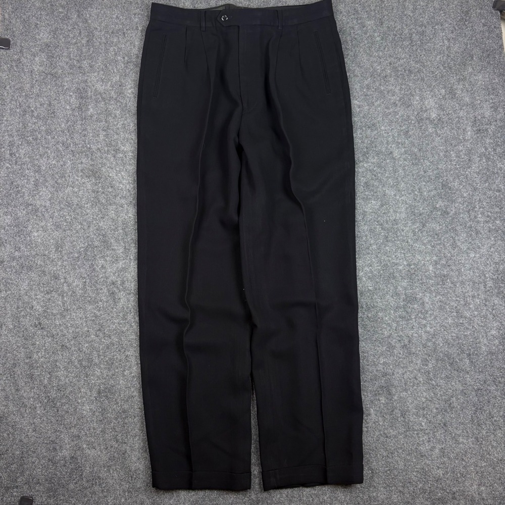 Country Road Mens Black Rayon Wool Pleated Cuffed Dress Pants Trousers Size 36